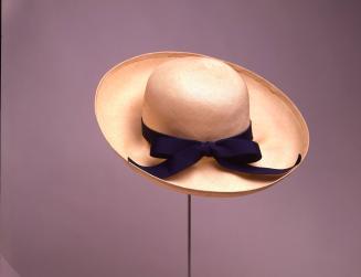 Straw Hat with Navy Ribbon