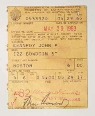 John F. Kennedy's Massachusetts Driver's License