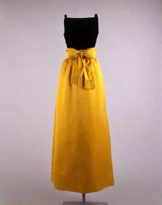 Chinese Yellow Silk Evening Dress with Sash