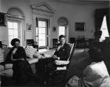 Indira Ganhdi with President Kennedy in the Oval Office of the White House