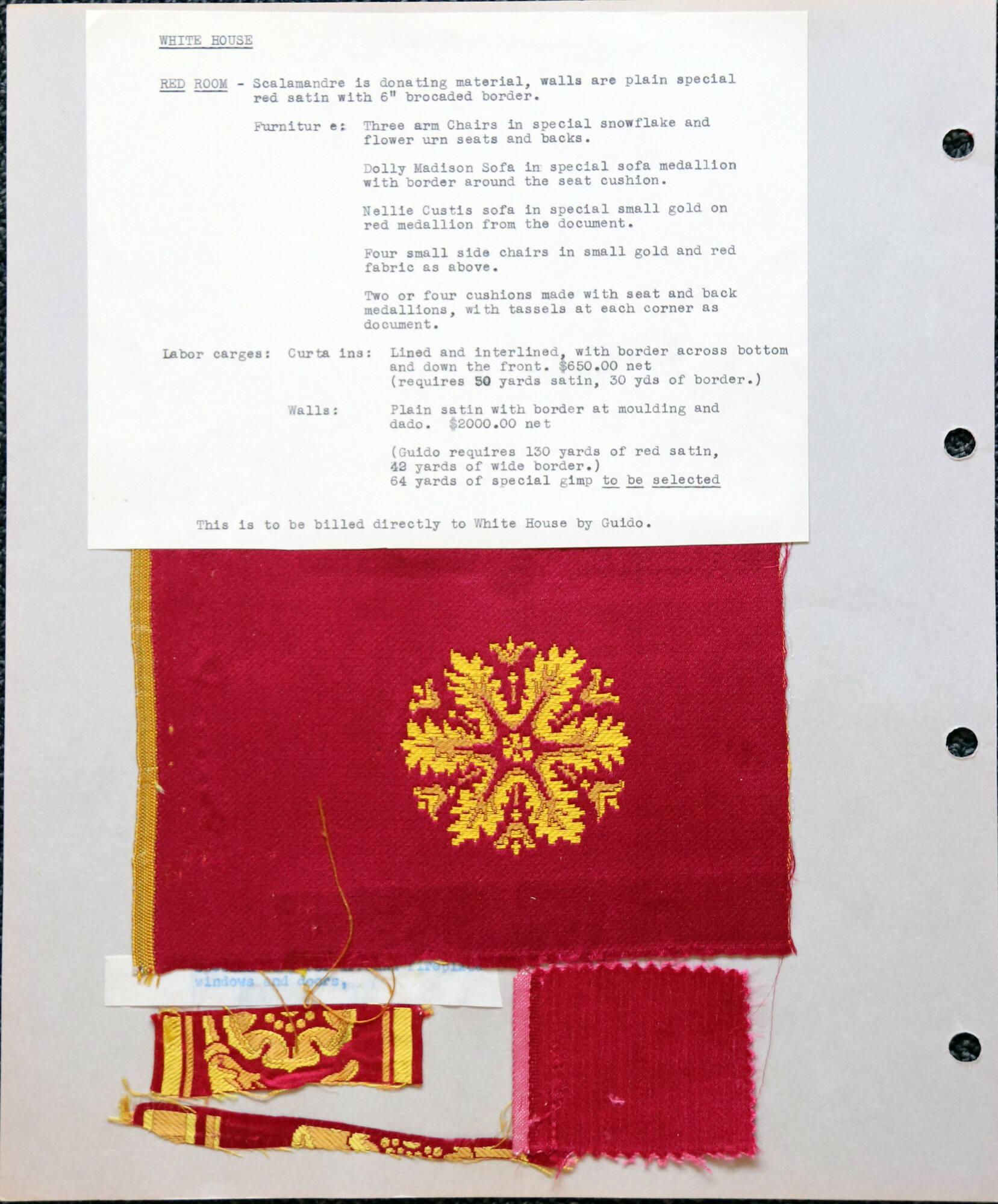 Fabric Samples from the White House Red Room – All Artifacts – The John F.  Kennedy Presidential Library & Museum