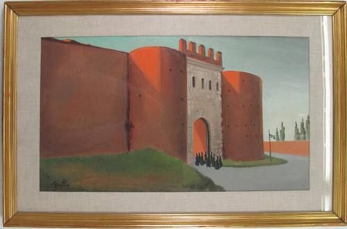 Painting of Nuns Walking Through a City Gate