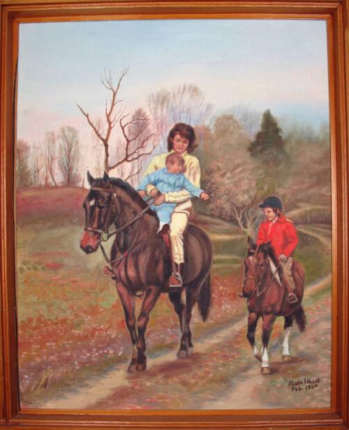 Painting of Jacqueline Kennedy and Children Riding Horses