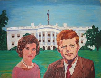 Portrait of John F. Kennedy and Jacqueline Kennedy with the White House in Background