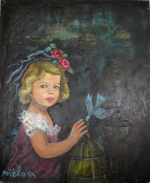 Portrait of Caroline with a Bluebird