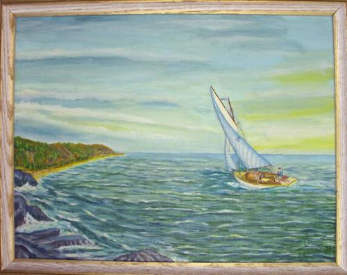 Painting of John F. Kennedy in a Sailboat