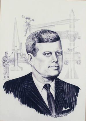 Portrait of John F. Kennedy with Missiles in background