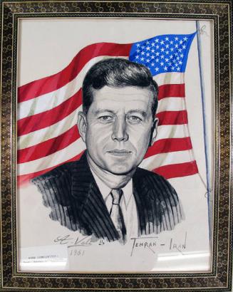 Portrait of John F. Kennedy with an American Flag
