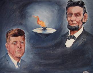 Painting of John F. Kennedy, President Lincoln and Eternal Flame