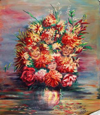 Painting of Kennedy Family Faces in Flower Arrangement