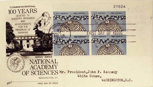 First Day Cover: 5-cent U.S Postage Stamp Commemorating the Sciences