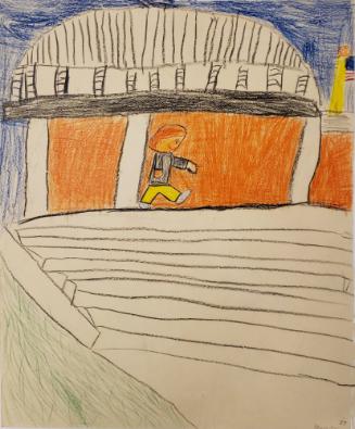 Child's drawing of John Jr. walking on steps of the Capitol Building