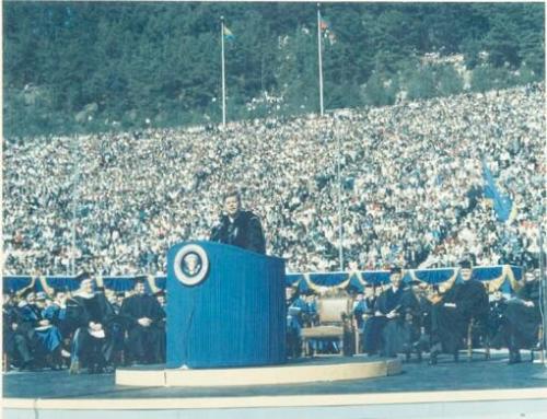 Photograph of President John F. Kennedy Speaking at Commencement of University of California, Berkeley