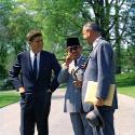 President Kennedy, Vice President Johnson and Sukarno on the White House lawn April 25, 1961