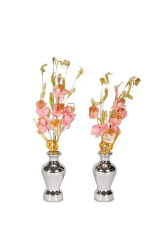 Accessory for Doll Set: 2 Vases with Bouquet of Flowers