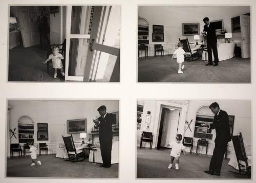 Photograph of President Kennedy and John Jr. in the Oval Office