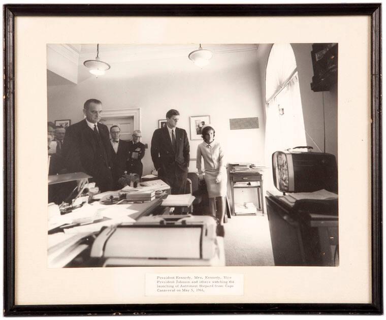 Photograph Of President And Mrs Kennedy Watching Televised Launch Of Freedom 7 All Artifacts 