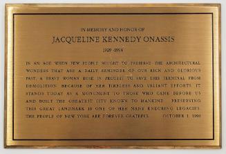 Memorial Plaque for Jacqueline Kennedy Onassis from the People of New York