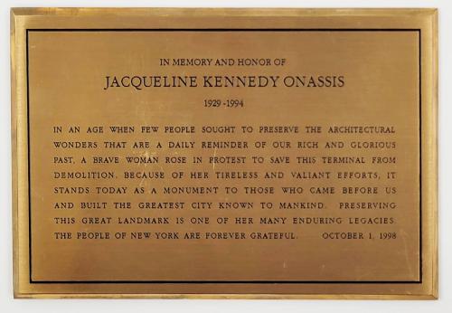 Memorial Plaque for Jacqueline Kennedy Onassis from the People of New York