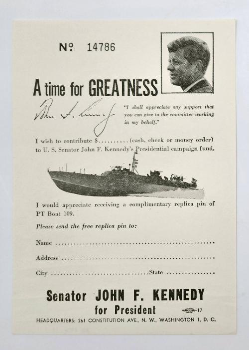 John F. Kennedy Campaign Fund Form