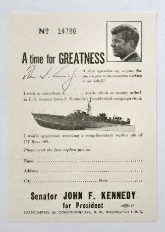 John F. Kennedy Campaign Fund Form