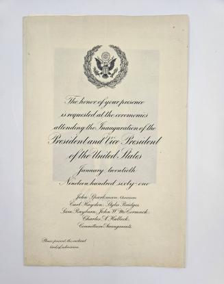 Invitation to the Inauguration of President John F. Kennedy