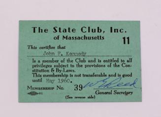 Membership Card to The State Club of Massachusetts