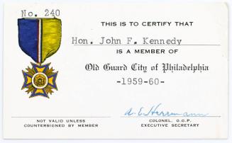 Membership Card to Old Guard City of Philadelphia