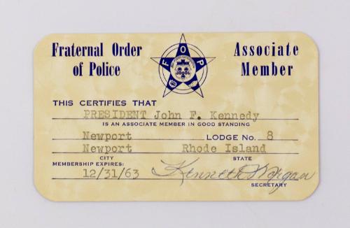 Newport Lodge 8 Fraternal Order of Police Membership for John F. Kennedy