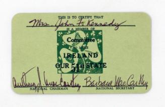 Membership Card for Committee to Make Ireland our 51st State