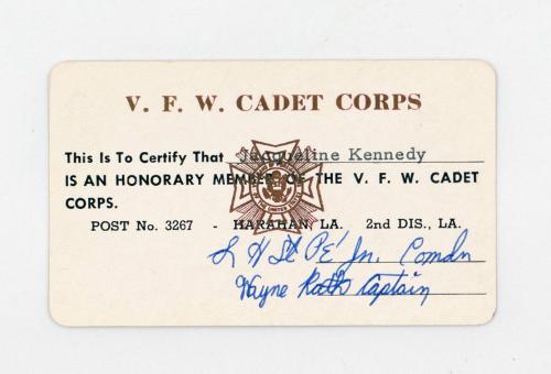 Honorary Membership Card for VFW Cadet Corps Post 3267