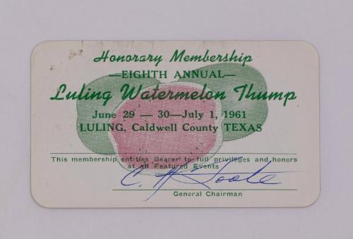 Membership Card for Eighth Annual Luling Watermelon Thump