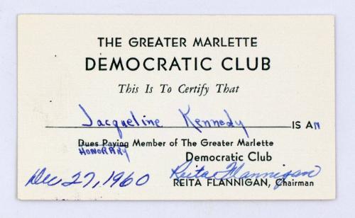 Honorary Membership for Jacqueline Kennedy to The Greater Marlette Democratic Club