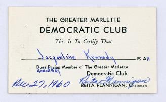 Honorary Membership for Jacqueline Kennedy to The Greater Marlette Democratic Club