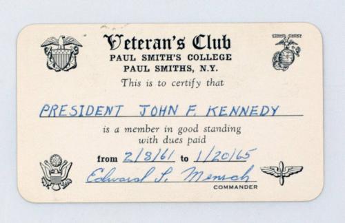 Membership Card for Veteran's Club of Paul Smith's College