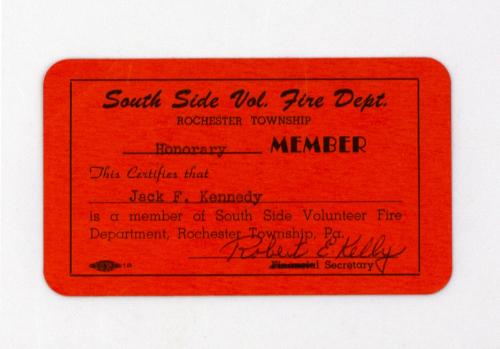Membership Card for South Side Volunteer Fire Department, Rochester Township
