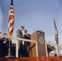 KN-C29075. President John F. Kennedy Receives pistol and holster at Arrival Ceremony at El Paso…