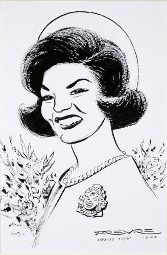 Caricture Drawing of Jacqueline Kennedy in Mexico City