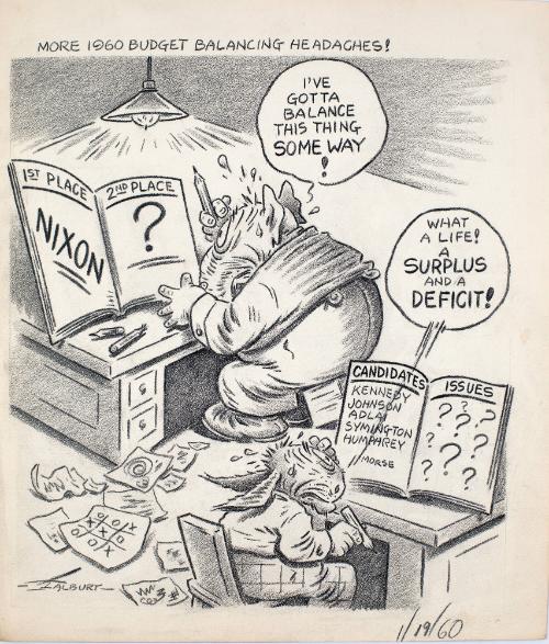 "More 1960 Budget Balancing Headaches!" Cartoon