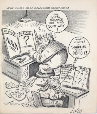 "More 1960 Budget Balancing Headaches!" Cartoon