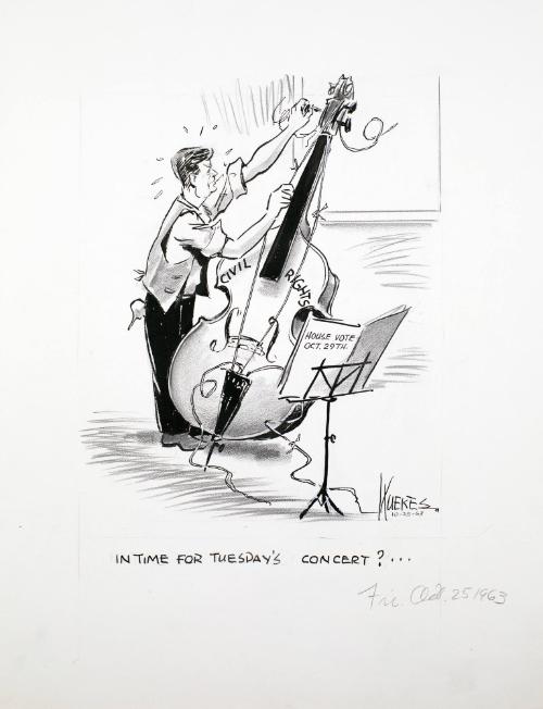 "IN TIME FOR TUESDAY'S CONCERT?..." Cartoon