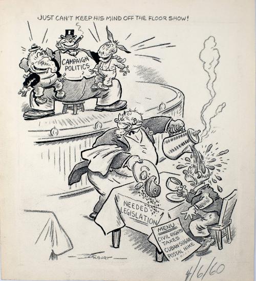 "Just Can't Keep His Mind Off The Floor Show". Cartoon