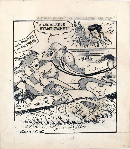 "The Man Behind The Man Behind the Plow" Cartoon