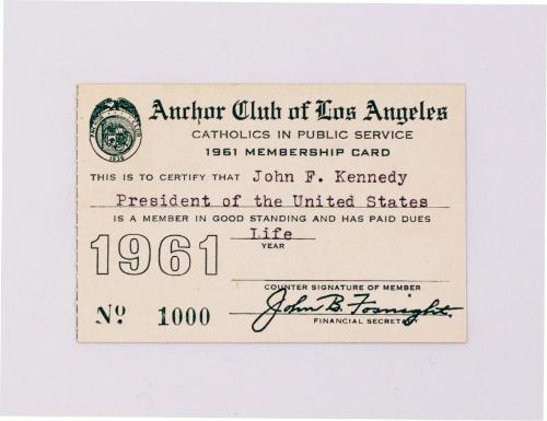 Membership Card for Anchor Club of Los Angeles, Catholics in Public Service
