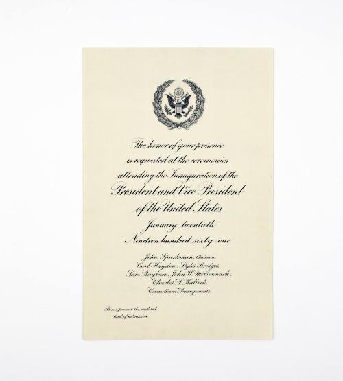 Invitation to the 1961 Presidential Inauguration: Invitation