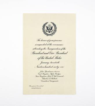 Invitation to the 1961 Presidential Inauguration: Invitation