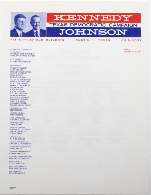 "Kennedy Johnson Texas Democratic Campaign" Stationery