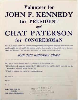 "Volunteer for John F. Kennedy for President" Application Form