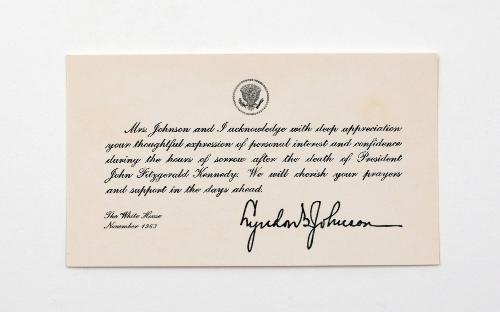 Card of Appreciation from President Johnson