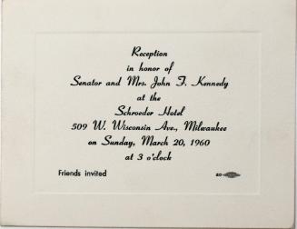 Invitation to Reception In Honor of Senator and Mrs. John F. Kennedy